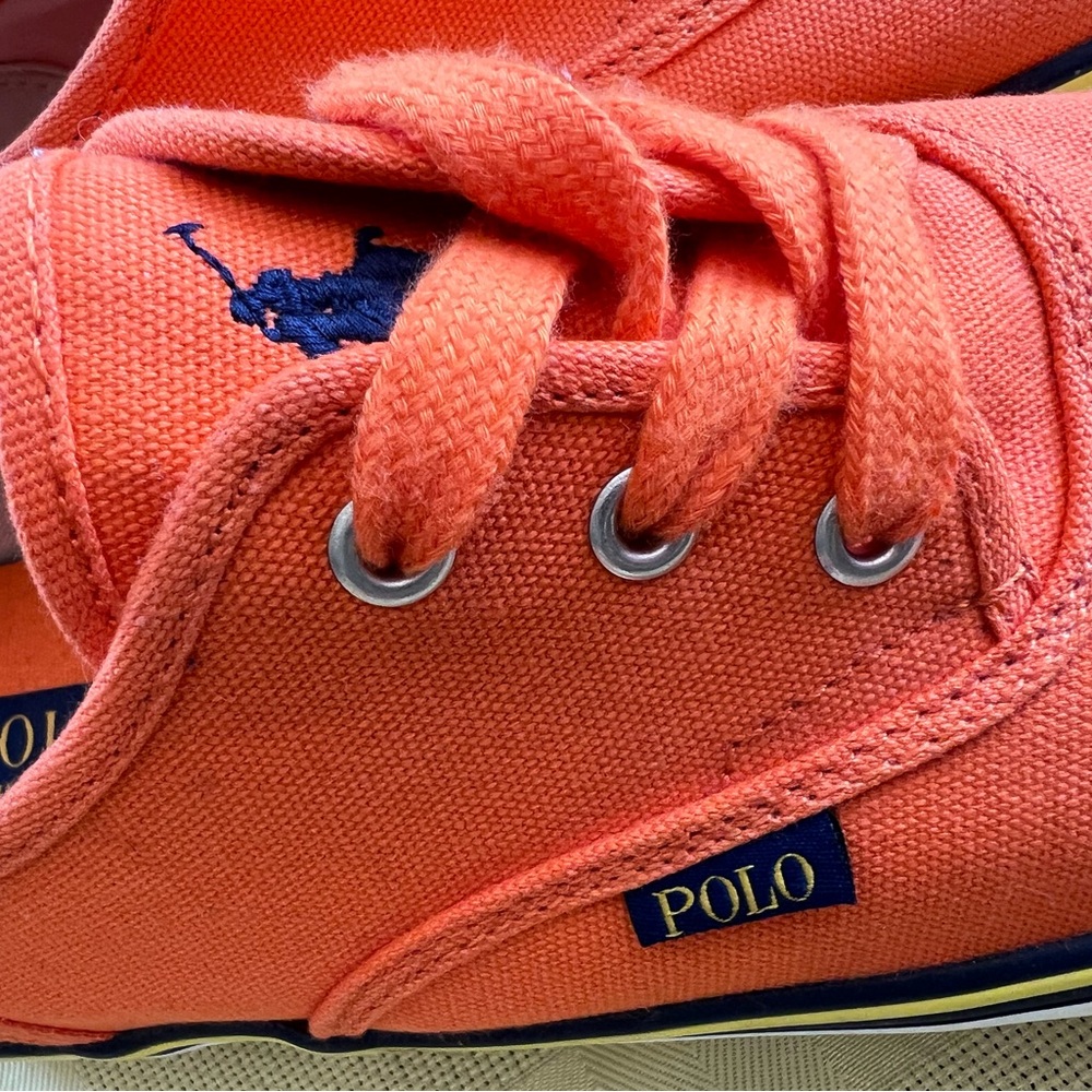 Ralph Lauren Polo Morray Bright Orange Canvas Low-Top Sneakers Size 10.5 - Picture 16 of 16